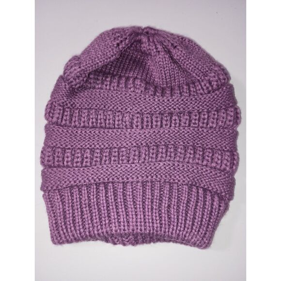 Purple Knitted Beanie, One Size - Picture 1 of 2